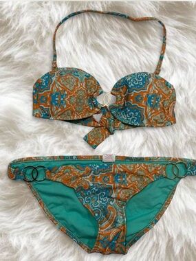 Xhilaration Teal & Orange Paisley Bikini Set